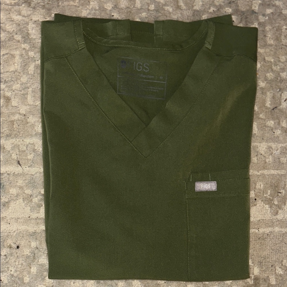 Figs Olive Green V-Neck Scrub Top